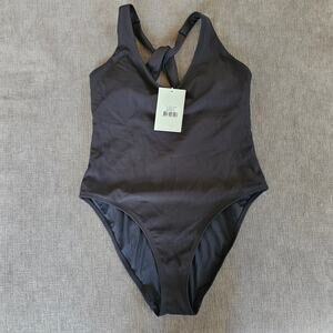 NWT Wilo The Label Women's Black V-Neck Cross Back One Piece Swim Suit Size L